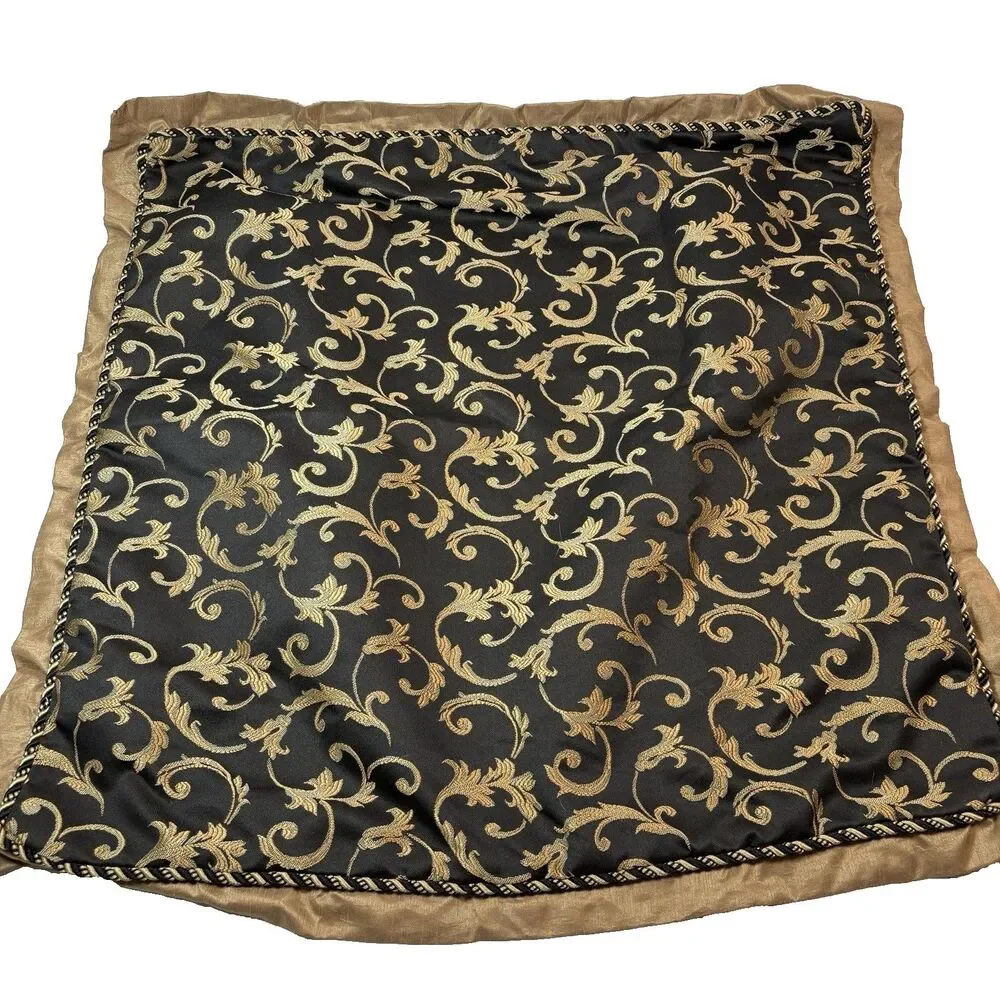 CROSCILL Pennington Euro Shams Set of 2 Black Gold Damask Regal Ornate 26x26 Zip